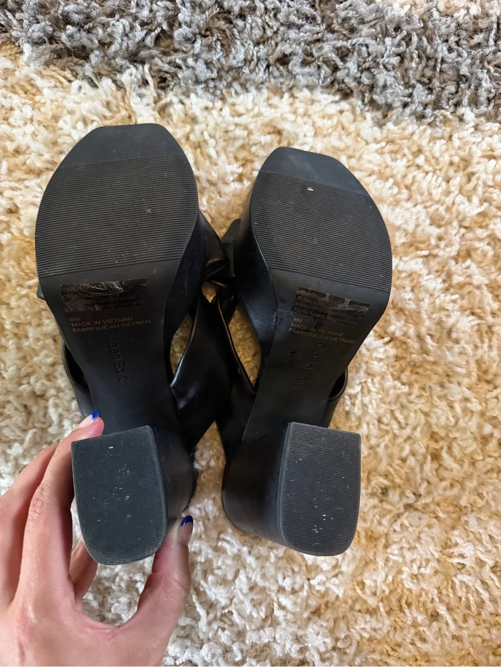 Black Knotted Platform Block-Heel Sandals for Women